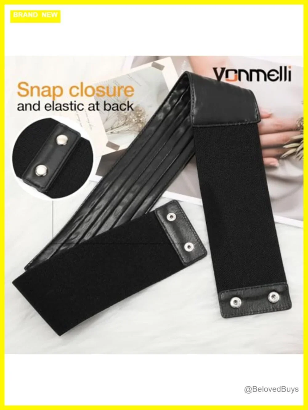 Wide Elastic Faux Leather Stretch Belt for Women with Snap Buckle